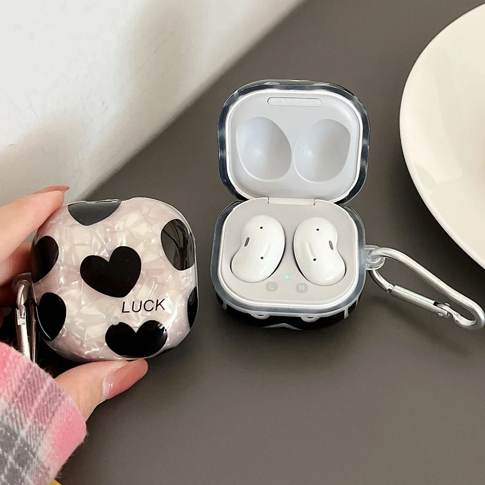 INS Black Glossy Bow Love Heart Shell Case For Samsung Galaxy Buds Live Buds 2 Pro Luck Soft Silicone Shockproof Earphone Cases