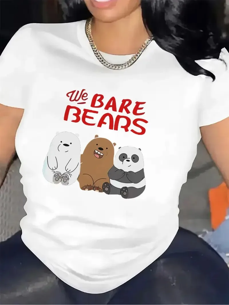 

Cotton T Shirt with We Bare Bears Graphic Adorable Bear Character Design Trendy Printed Brand Pure Cotton T-shirt Short Sleeve