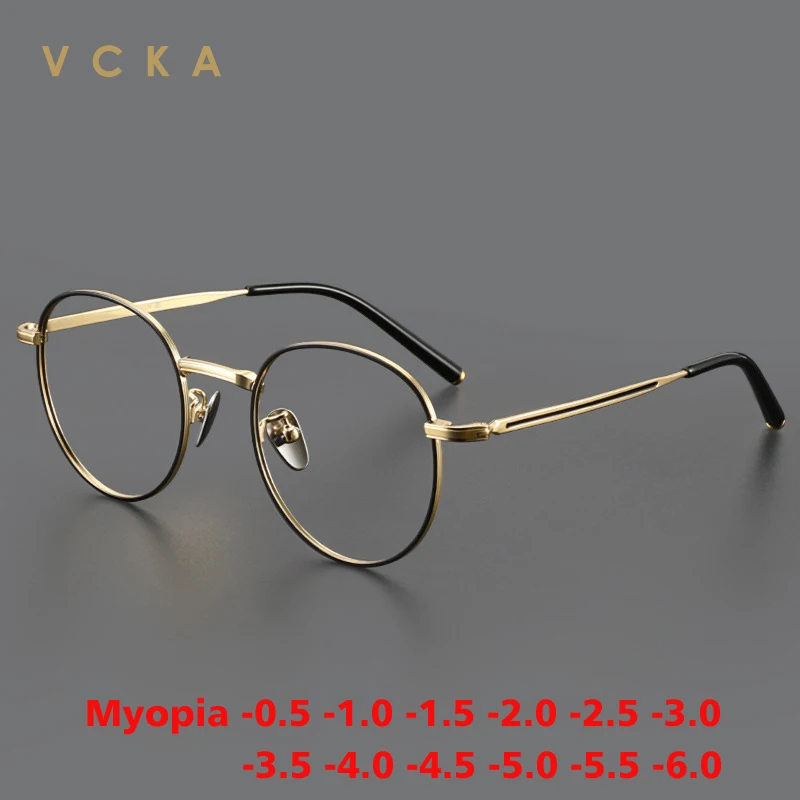 

VCKA Vintage Myopia Titanium Eyeglasses Frame Men 2024 New Prescription Optical Glasses Frame Women Retro Eyewear -0.50 to -10