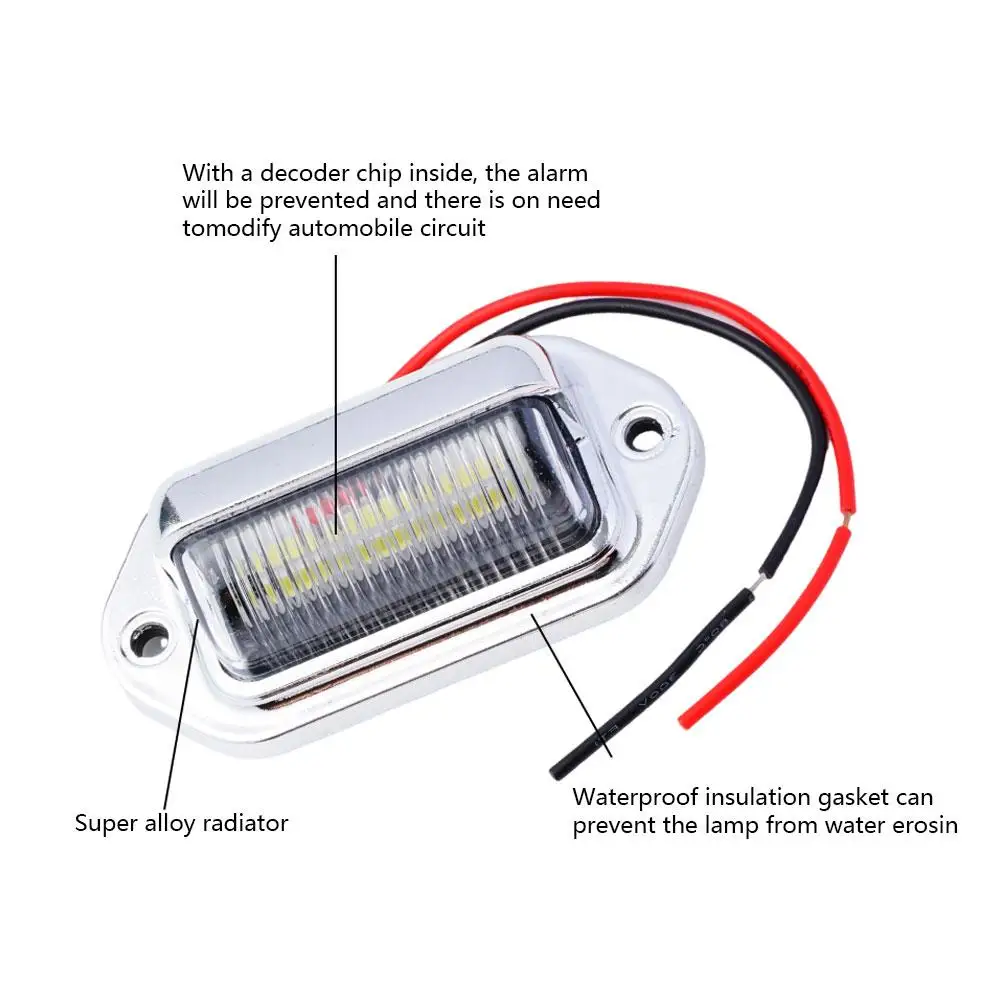 Silver 6 LED Car License Plate Tag Light Lamps for Truck SUV Trailer Van Tag Step Lamp White Bulbs Car Accessories Lights 12-24V