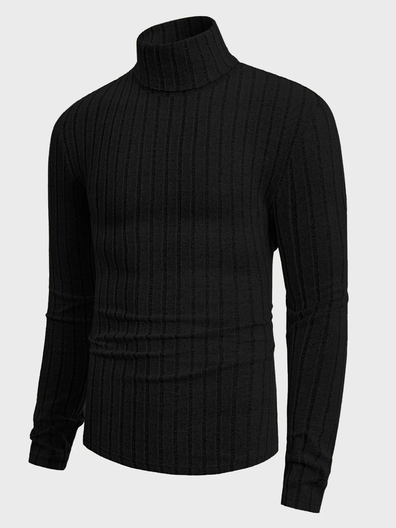 

Men's Turtleneck Pullover Sweater Solid Color Striped Long Sleeve T-Shirt Casual Fitted Fit for Fall & Winter Seasons