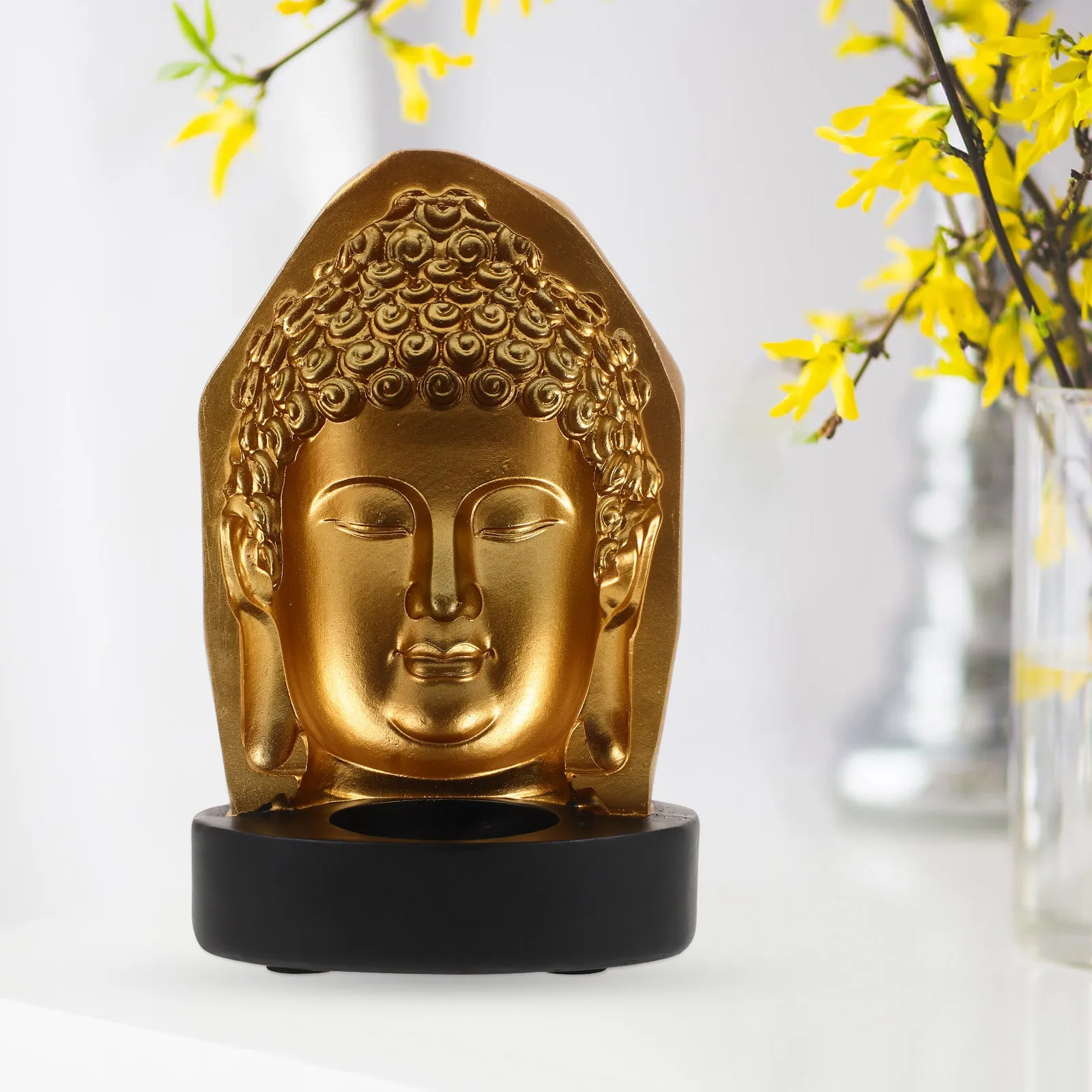 Resin Buddha Statue Tealight Holder Desktop Holder for Table Decor Retro Ornament Home Party Gift Stable Flat Bottom