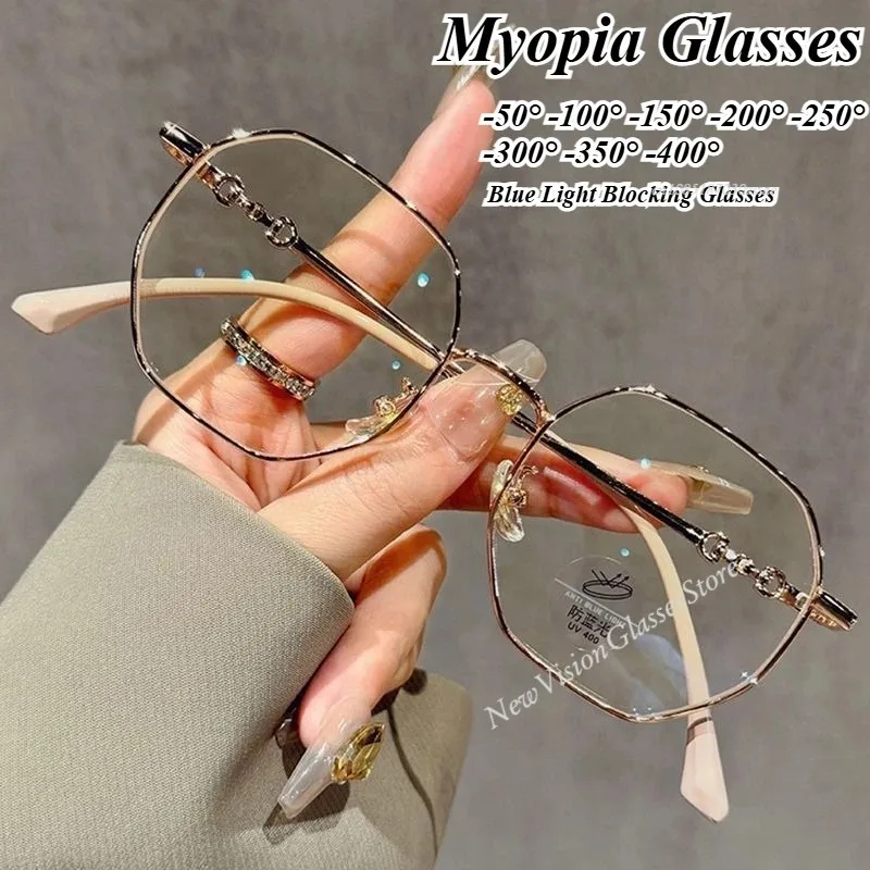 

Luxury Myopia Glasses Minus Sight Eyewear Women's Anti-blue Myopia Glasses Vintage Color Changing Diopter Eyeglasses