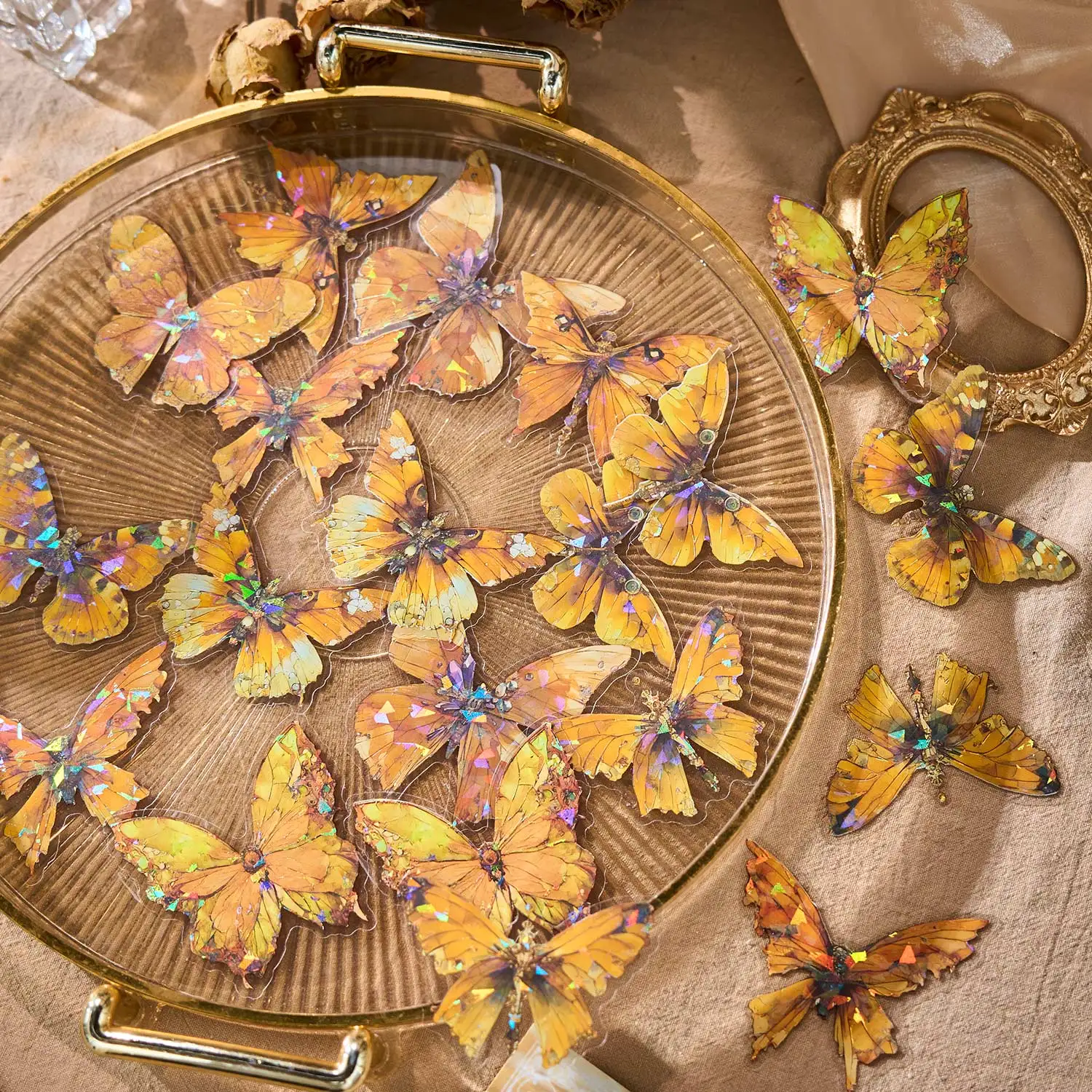 Горячее тиснение, бабочка, домашнее животное, лазерная водонепроницаемая наклейка, серия Dream Redemption, украшение для справочника, сделай сам, материал, наклейка