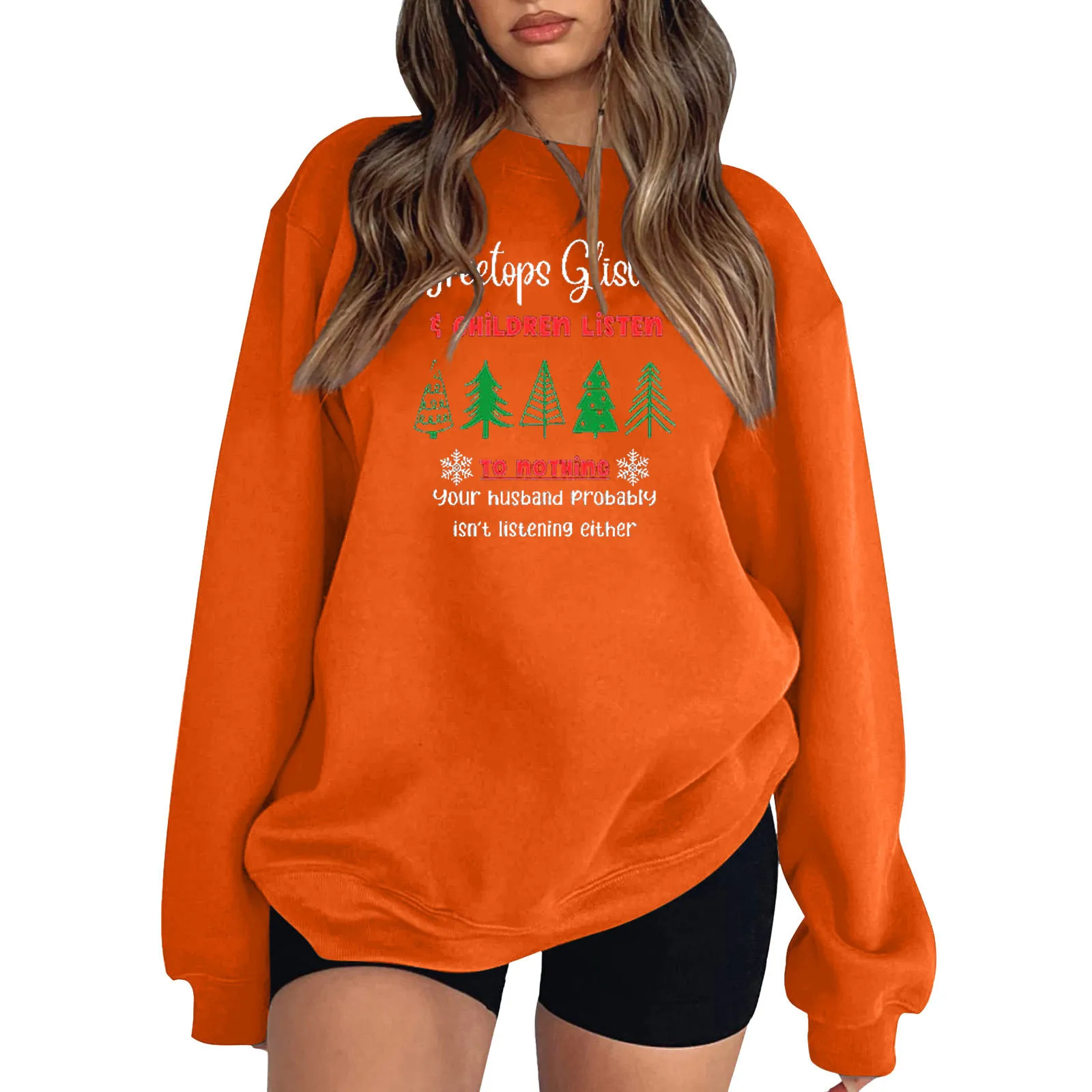

Women'S Loose Slim Fit Fall Winter Sweatshirt Christmas Print Drop Shoulder Long Sleeves Round Neck Oversized Female Casual Tops
