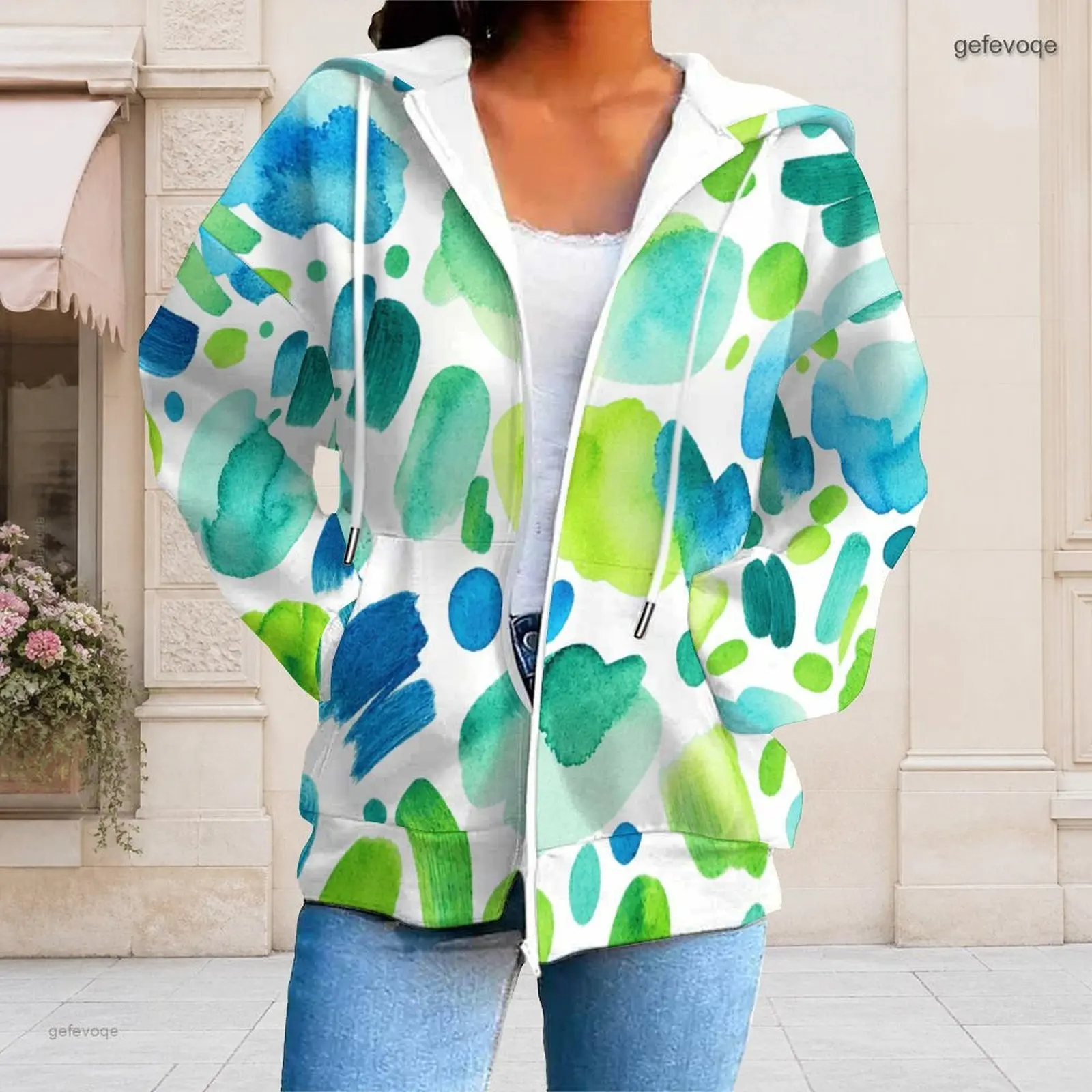 Fall Graphic Print Plus Size Outwear Women Hooded Vibrant Plus Size Clothes Womens Clothing For Party Daily Wear