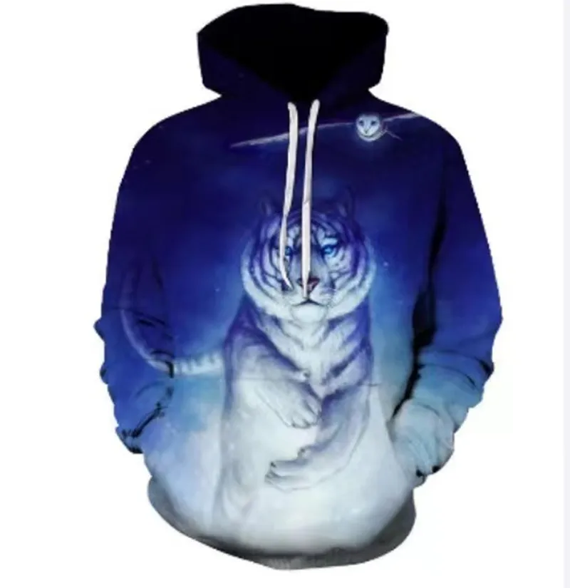 The new 2023 tiger head 3 d printed fleece loose fashionable hoodie man fleece