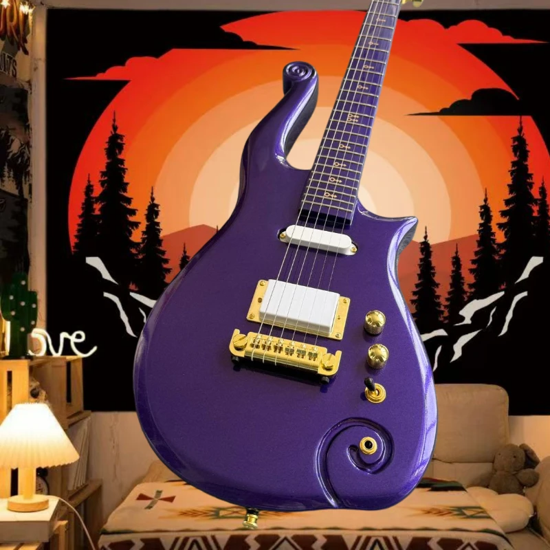 2026 Hot sale  Guitar High Gloss Purple Peach Blossom Heart Body Cloud Shaped Spiral Winding Pattern Beginning End Beginner