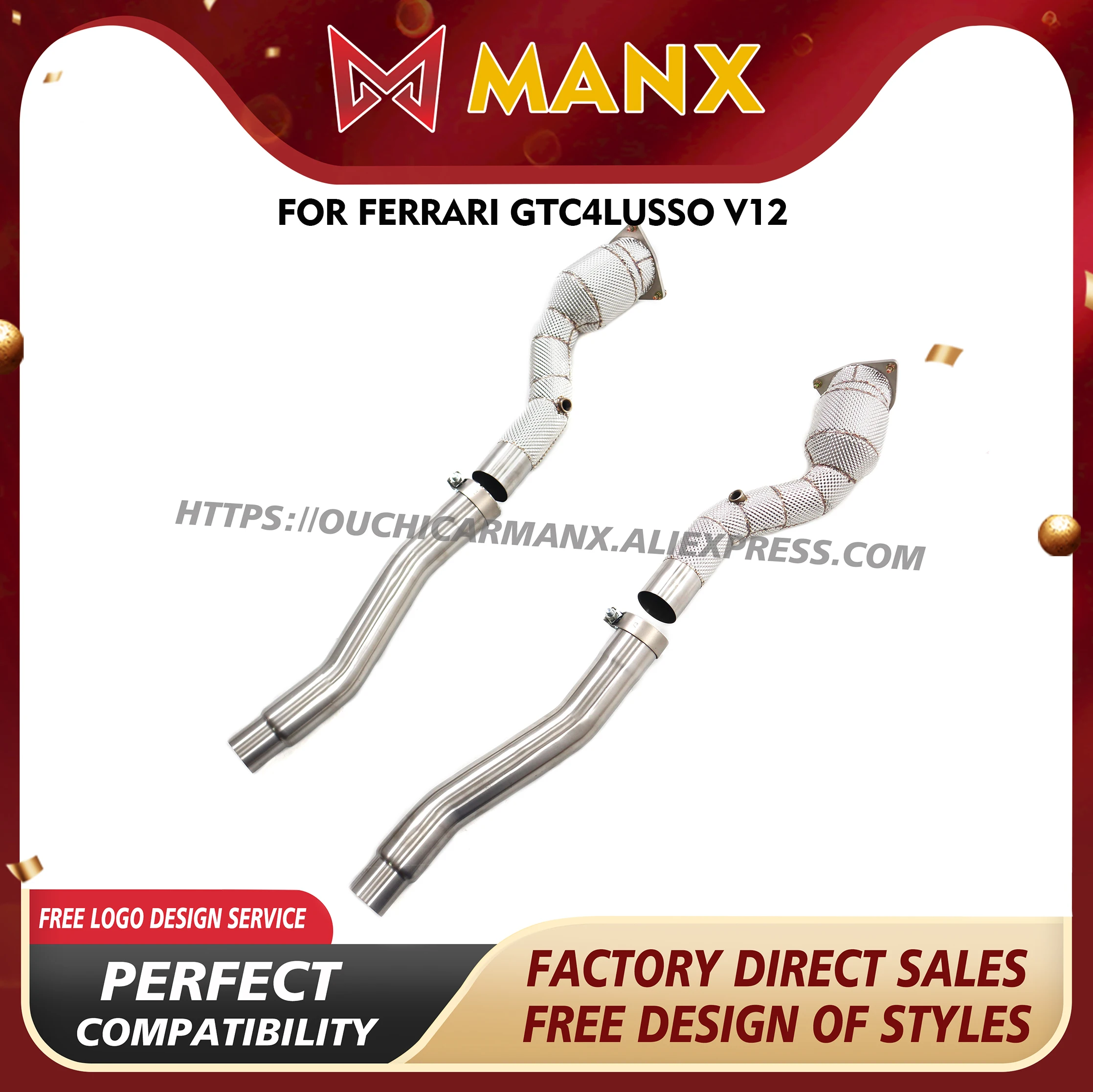 

MANX for Ferrari GTC4Lusso V12 SS304 Downpipe Exhaust system Free upgrade of heat shield Catalytic Converter SS304