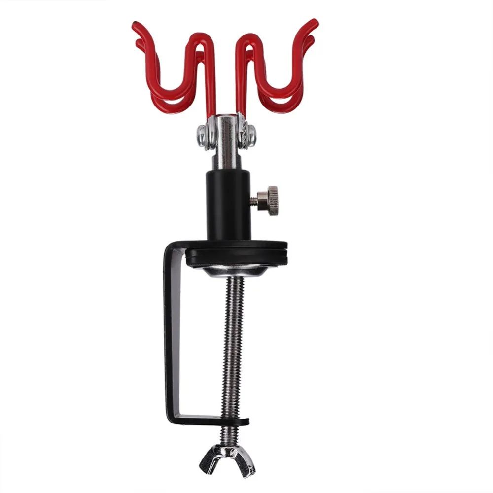 Black + Red Clamp-on Airbrush Stand 18.5*7.5cm Plastic + Metal Desktop Spray Gun Storage Rack Model Painting Tool Organizer
