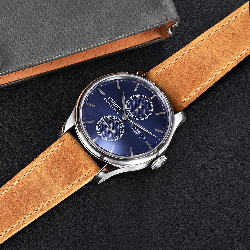2025 Casual Parnis 43mm Silver Case Automatic Mechanical Men Wristwatches Leather Strap Luxury Watch For Men relogios masculino