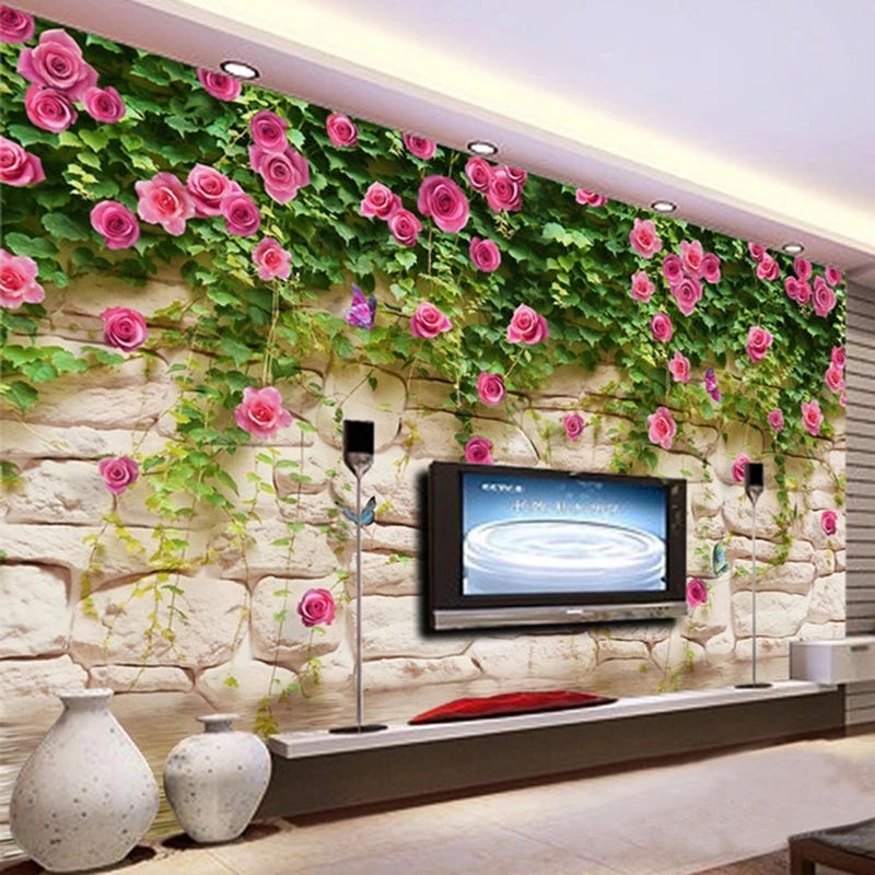 Custom Wallpaper Modern Simple Pastoral Flowers Brick Mural Wedding House Living room TV background wall bedroom restaurant 3d