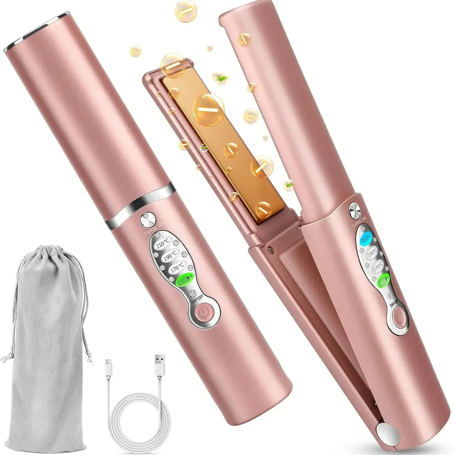 Plancha de pelo portátil, calienta en Titan en segundos Plancha de pelo de viaje inalámbrica 2 en 1 para alisar y rizar