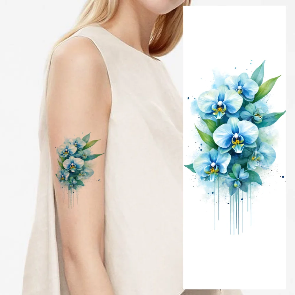

9pcs Temporary Tattoo Waterproof Long-lasting Body Stickers Rose Blue Rose Orchid For Shoulders Cheeks Ladies