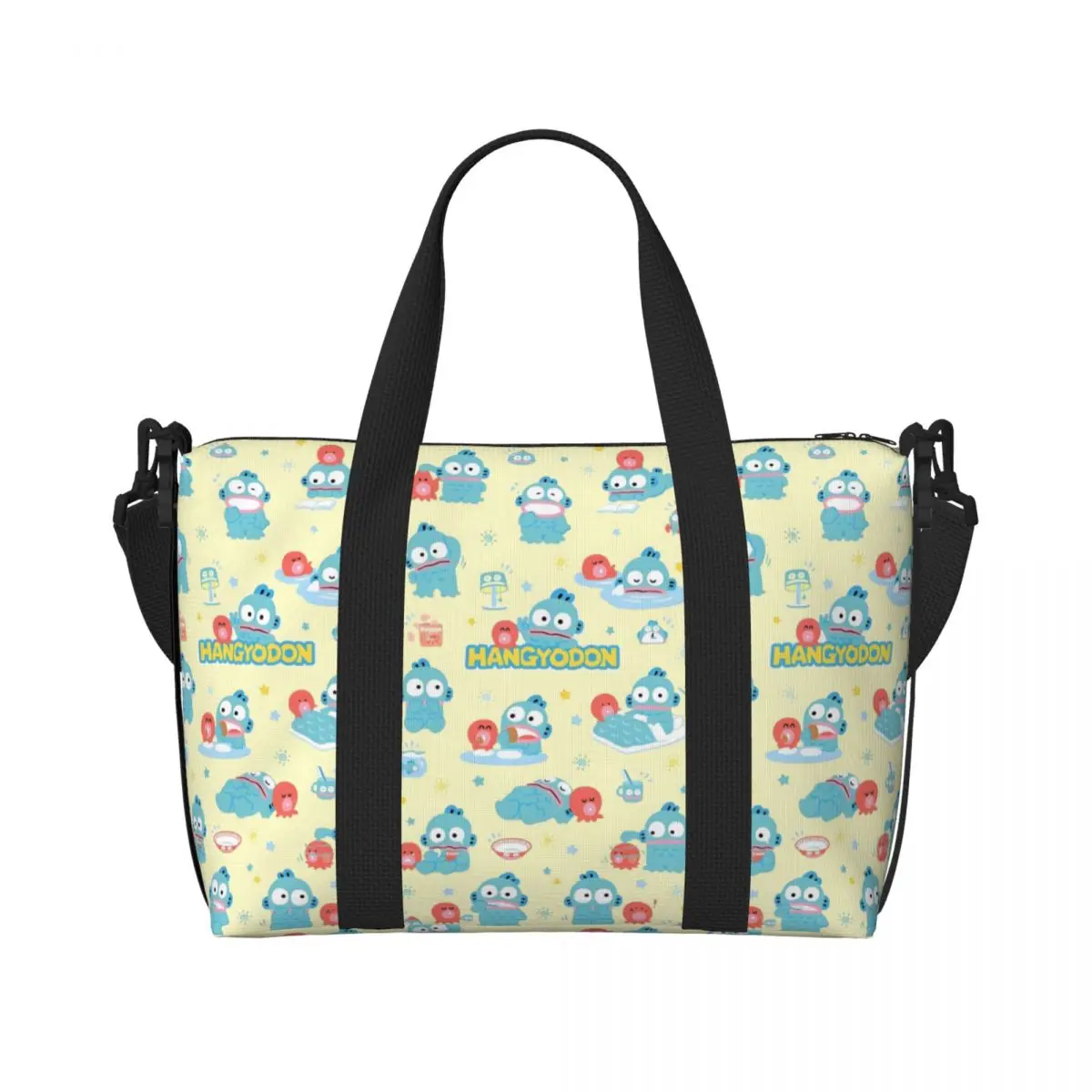 

Custom Hangyodon Beach Tote Bag for Women Classical Cartoon Movie Anime Big Compartment Gym Beach Travel Bags