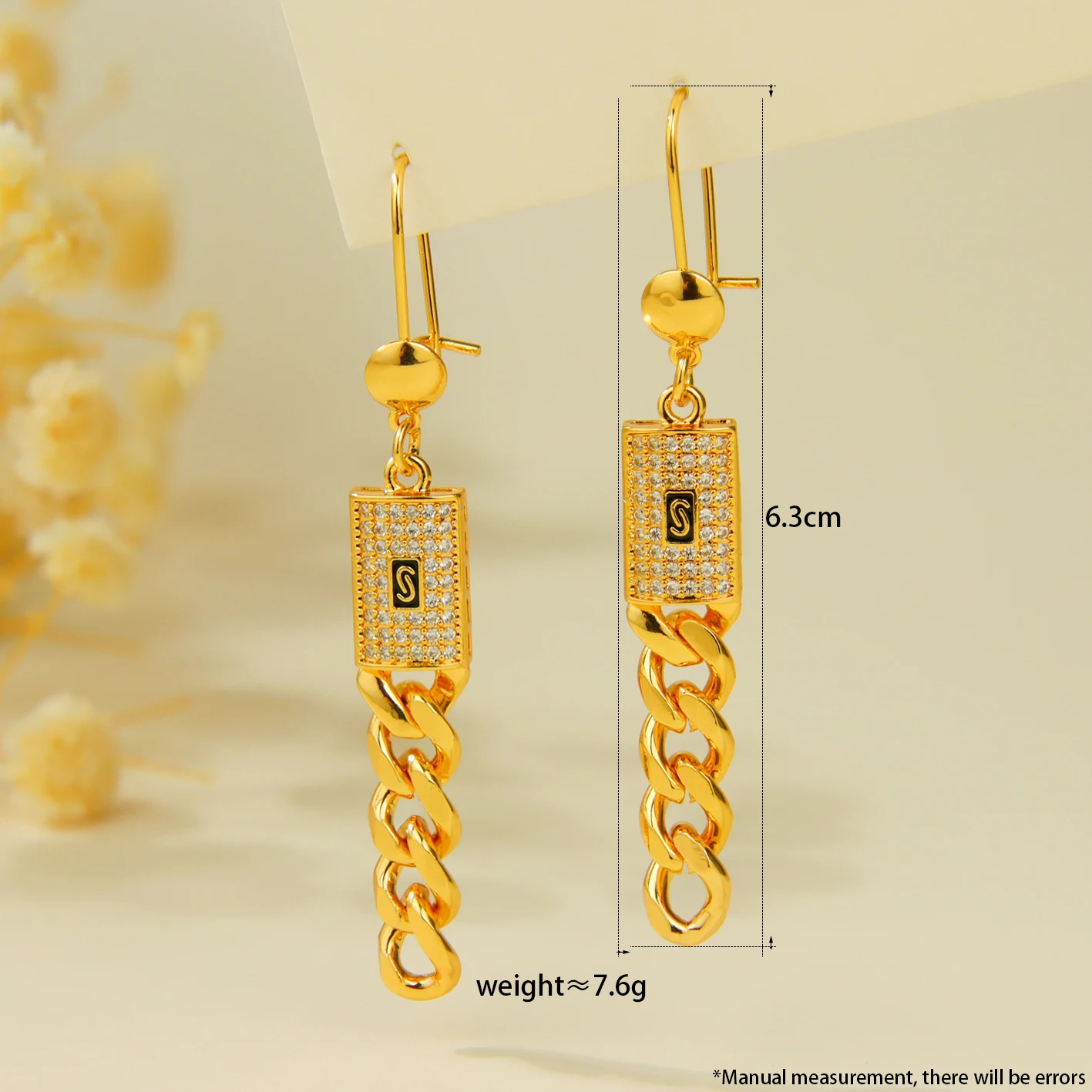Dubai Mode Zirkonia Tropfen-Ohrringe 21k Vergoldet Arabischer Hip-Hop Hängeohrring Italienischer Damen Punk Event Party Schmuck – Detail 7