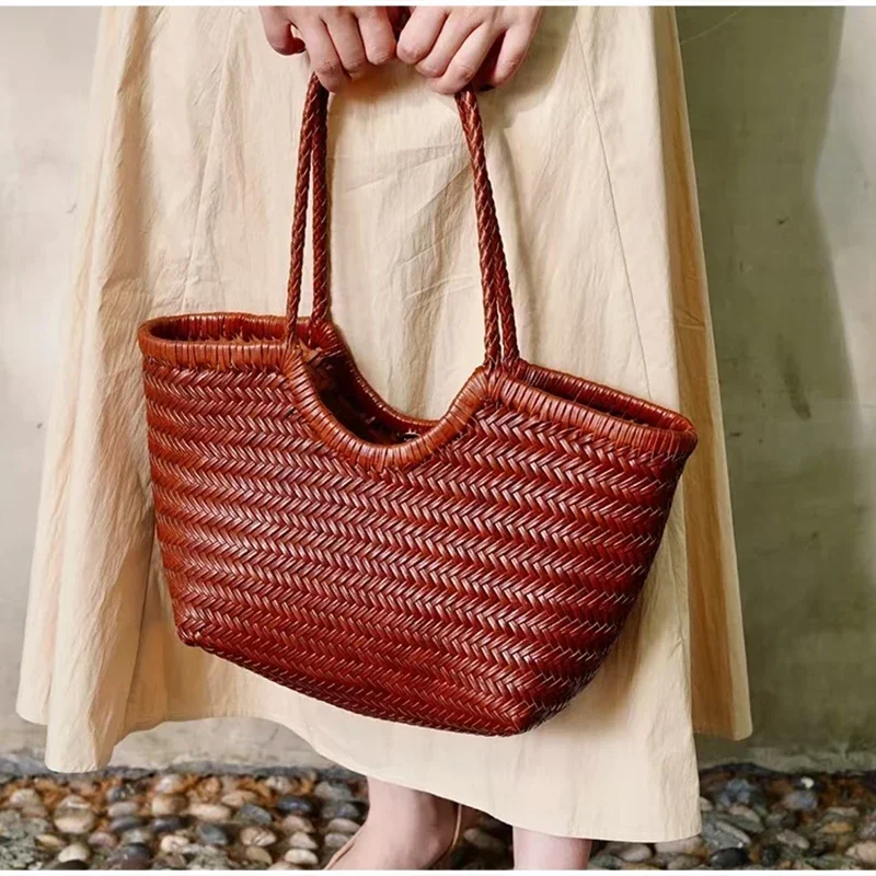 Rattan-Geflecht-Shopper-Korb-Tragetasche für Damen, französische Vintage-Handgewebte Schultertasche, große Strand- und Urlaubshandtasche – Detail 9