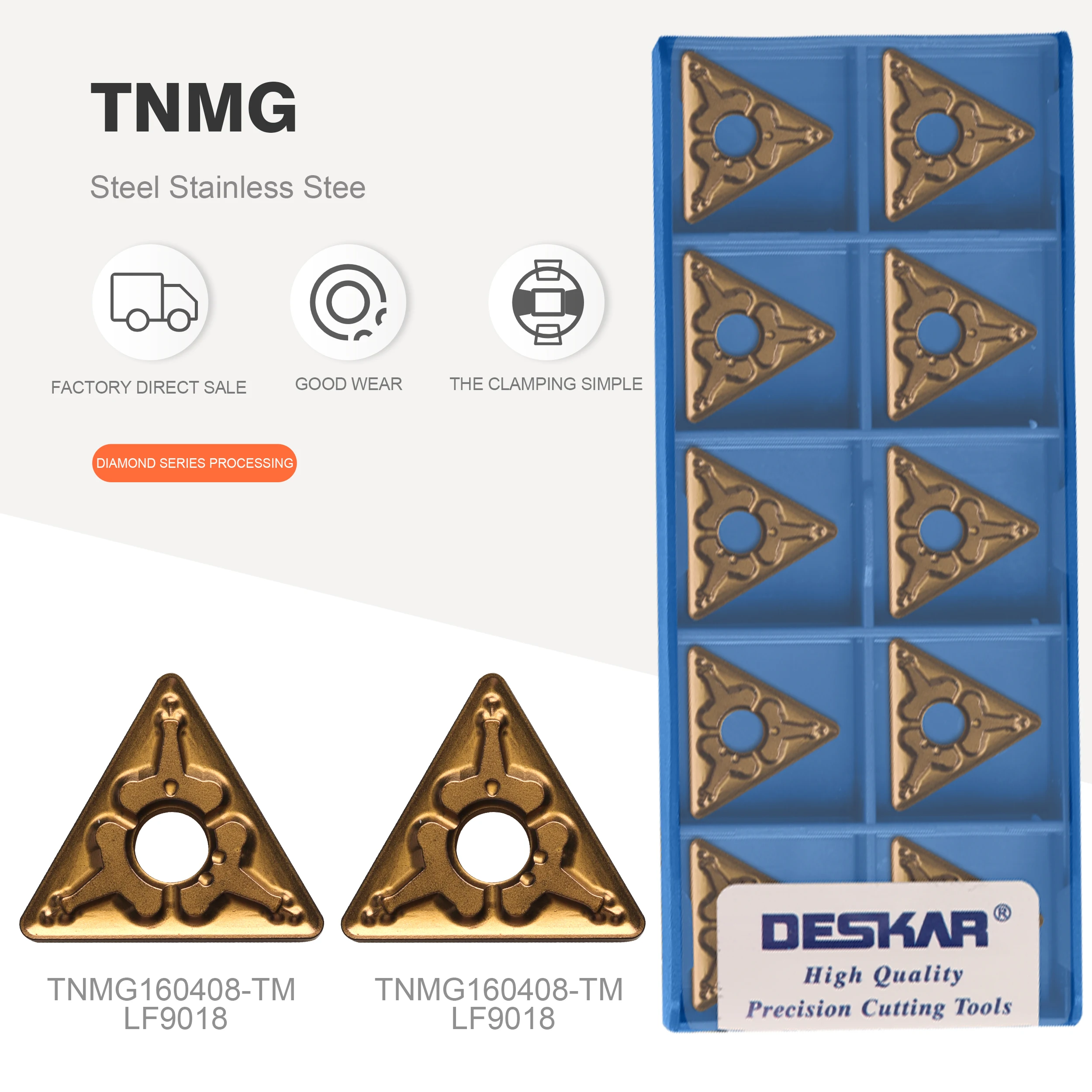 

TNMG160404 TNMG160408 TNMG160412 TM CQ HQ PR CM PM MT R-S L-S LF9018 DESKAR Original CNC lathe tool carbide inserts for steel