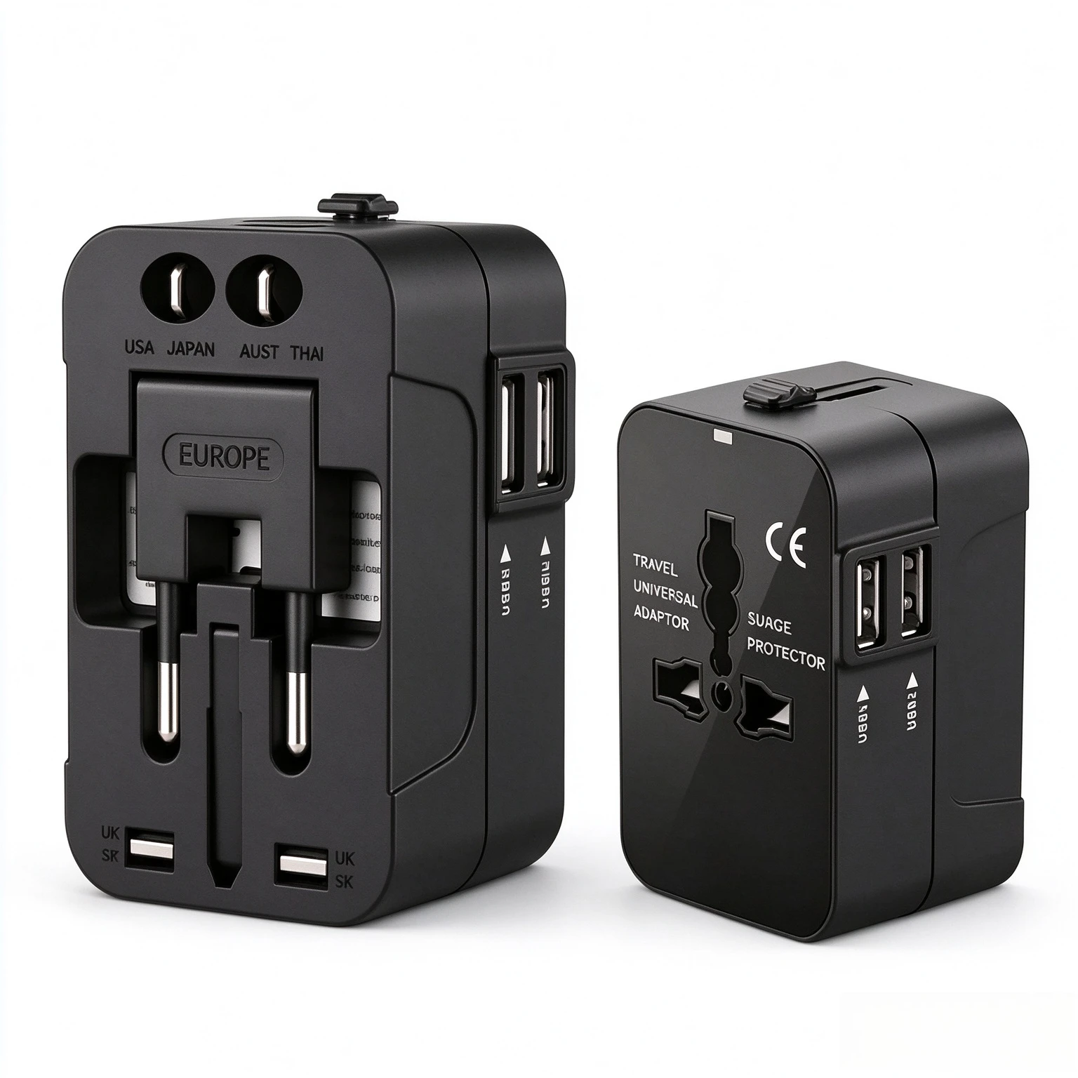 1pc/2pcs Portable Universal Travel Adapter Plug, Suitable For Over 150+ Countries In Europe, US, UK, AU, JP, Dual USB + AC Outlet, 100-240V Wide Voltage, One Plug Integrates Multiple Plug Types, Worry-Free For Overseas Travel