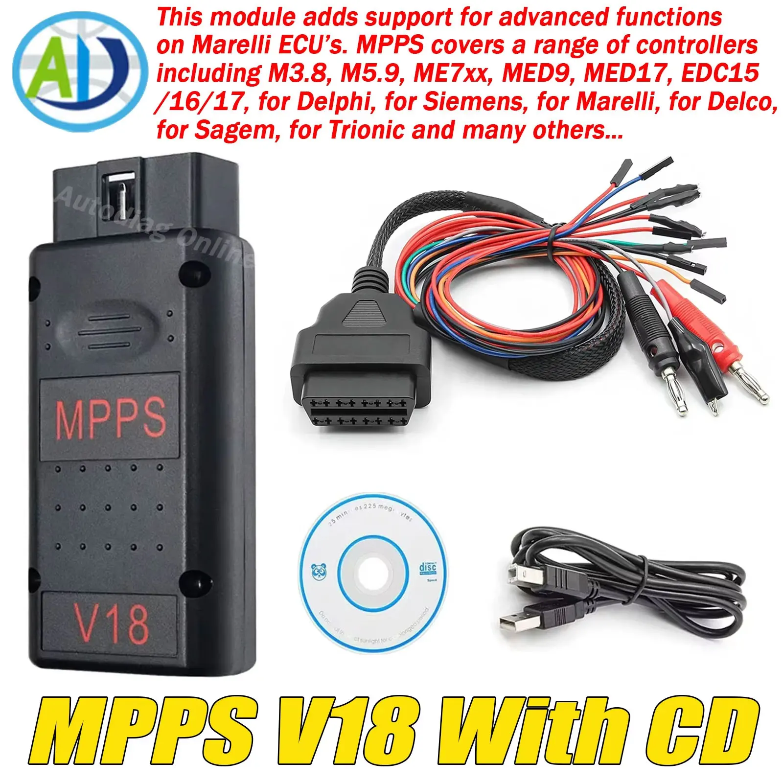MPPS V18 OBD2 Interface Scan For EDC15 EDC16 EDC17 ECU Chip Tuning OBD2 ECU Tunning Flasher Remap Cable ECU Programmer Scanner
