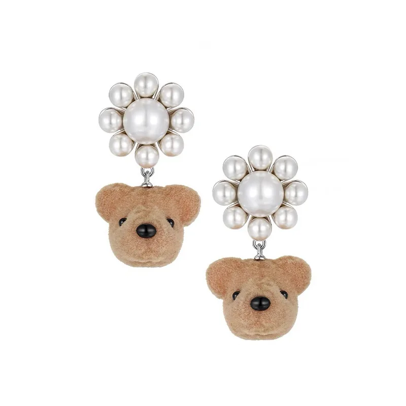 

Paradise Series Pearl Flower Flocking Bear Head Earrings Gift