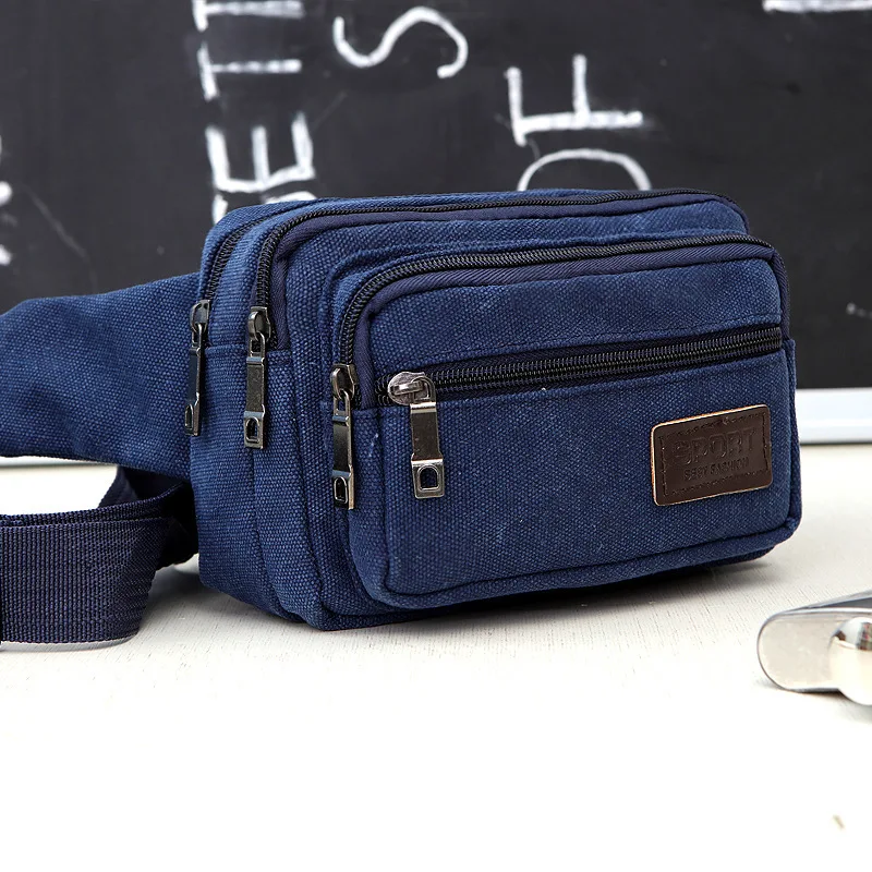 Canvas Waist Pack with Multiple Zipper Pockets, Adjustable Strap Casual Fanny Pack for Outdoor Sports, Running, Travel Daily Use
