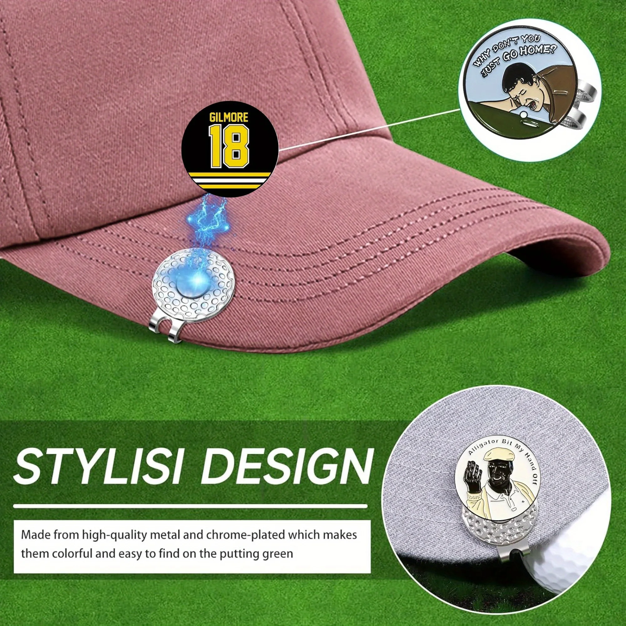 3 Counts Happy Gilmore Golf Ball Markers Hat Clips Golf Accessories for Men Father Golf Ball Stamp Funny Christmas Golf Gifts