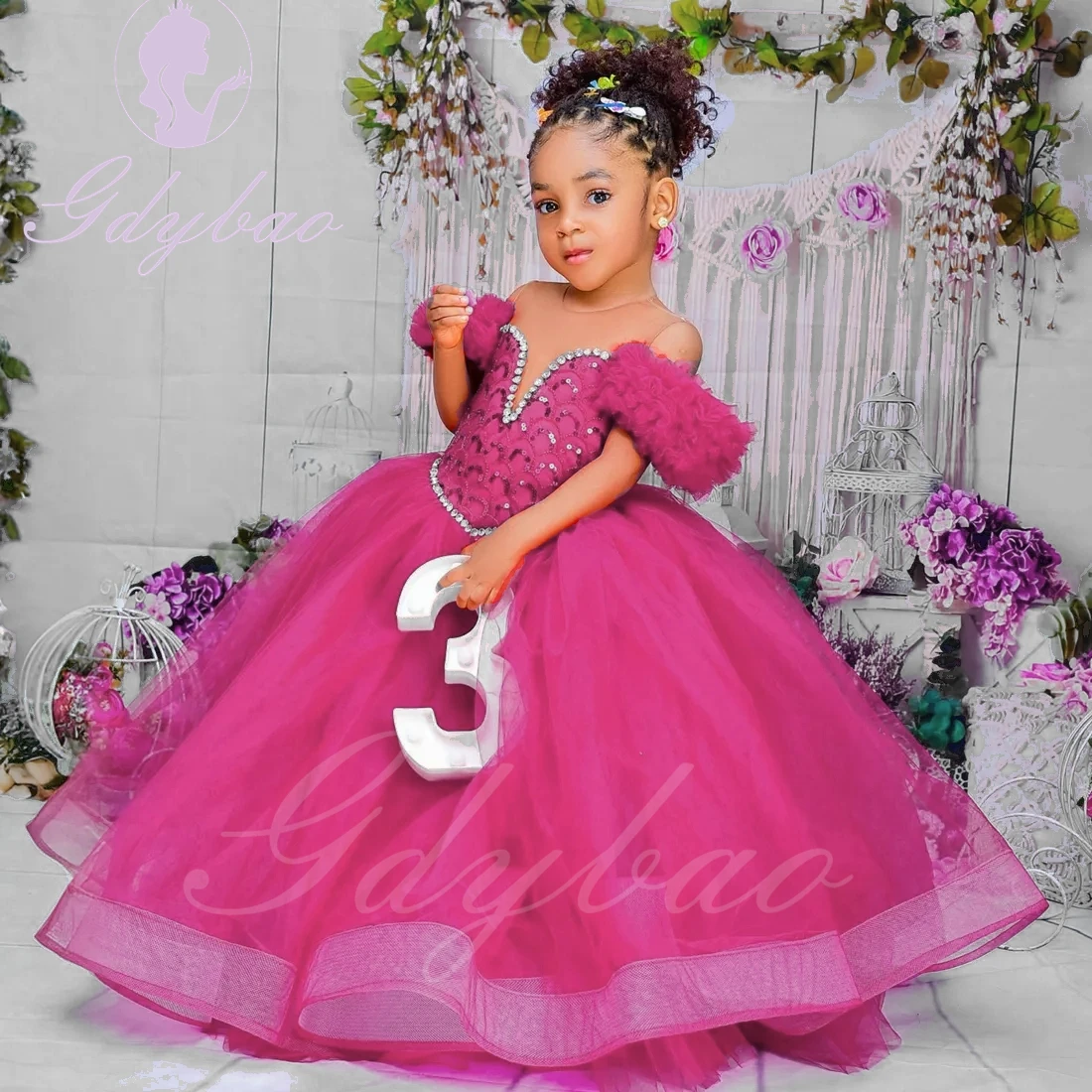 Robe de demoiselle d'honneur en tulle orange pour mariage, robe de Rhde première communion, longueur au sol, appliques gonflées, robe de princesse pour enfants, fête d'anniversaire