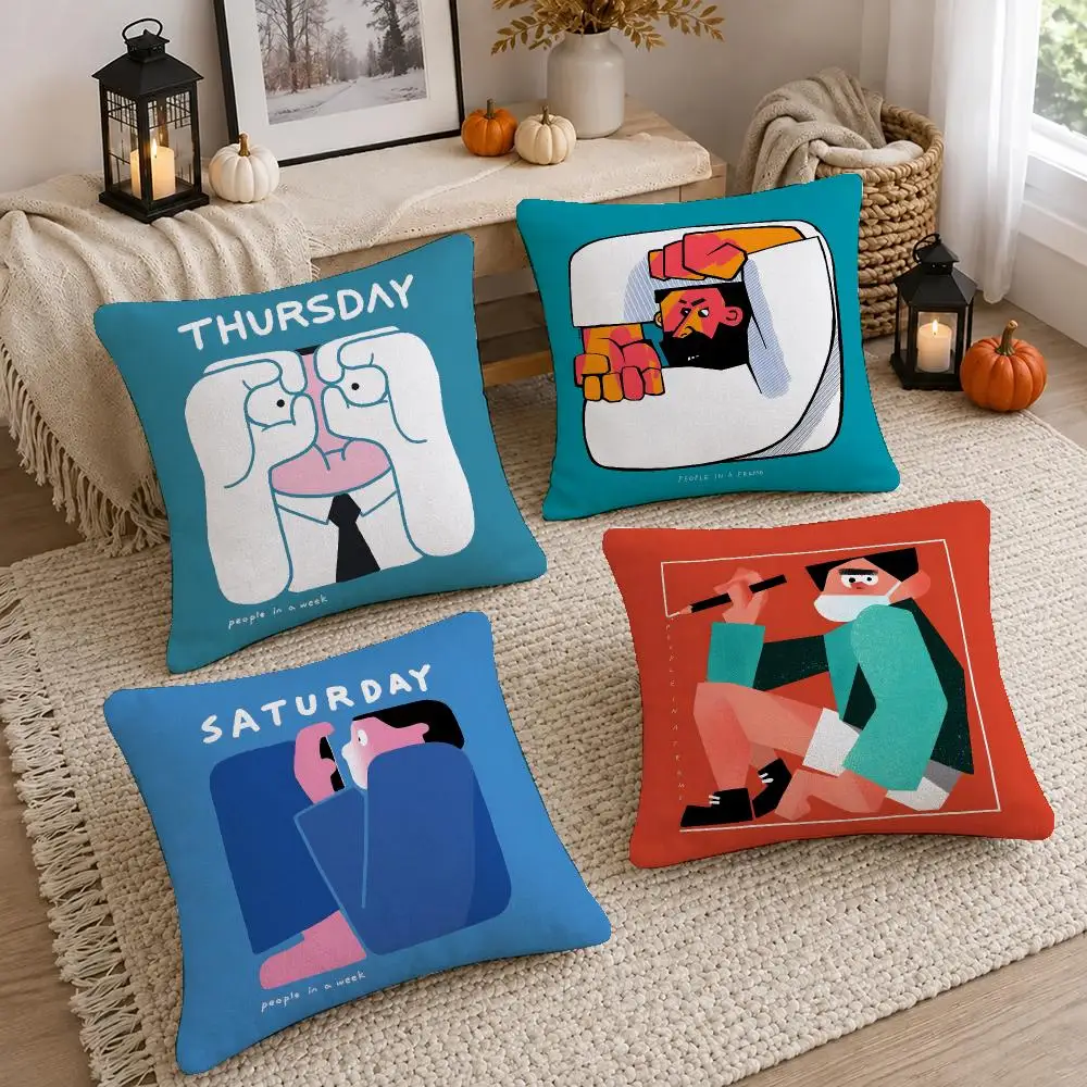Modern Art People Frame Cushion Cover Washable Short Plush Pillowcase, Wrinkle Resistant Cushion Cover for Bedroom Decor Gift