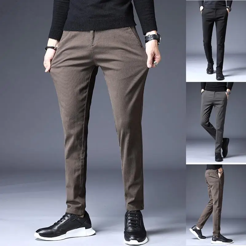 Men Chino Pants Cotton Casual  Spring Autumn Summer Slim Straight  Elastic  Business Long Trousers