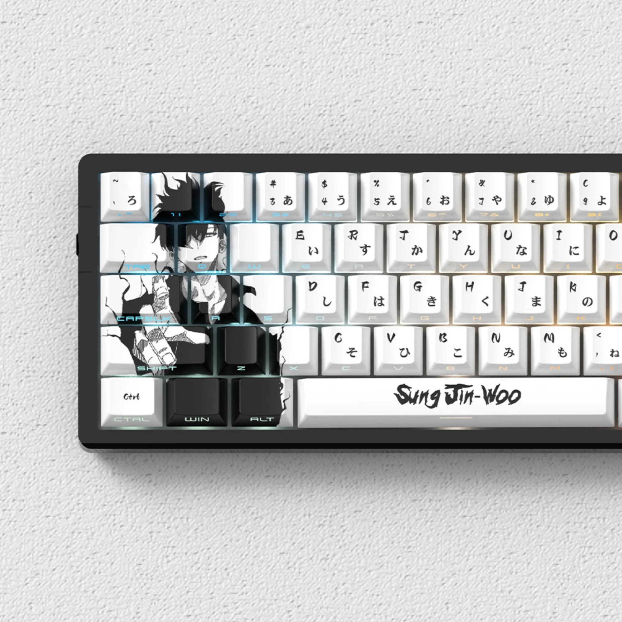 White Anime Keycaps with Cyrillic/Japanese Cherry Profile PBT 75% Key Cap Dye Sub Side ShineThrough Legends Backlit 129 Keys