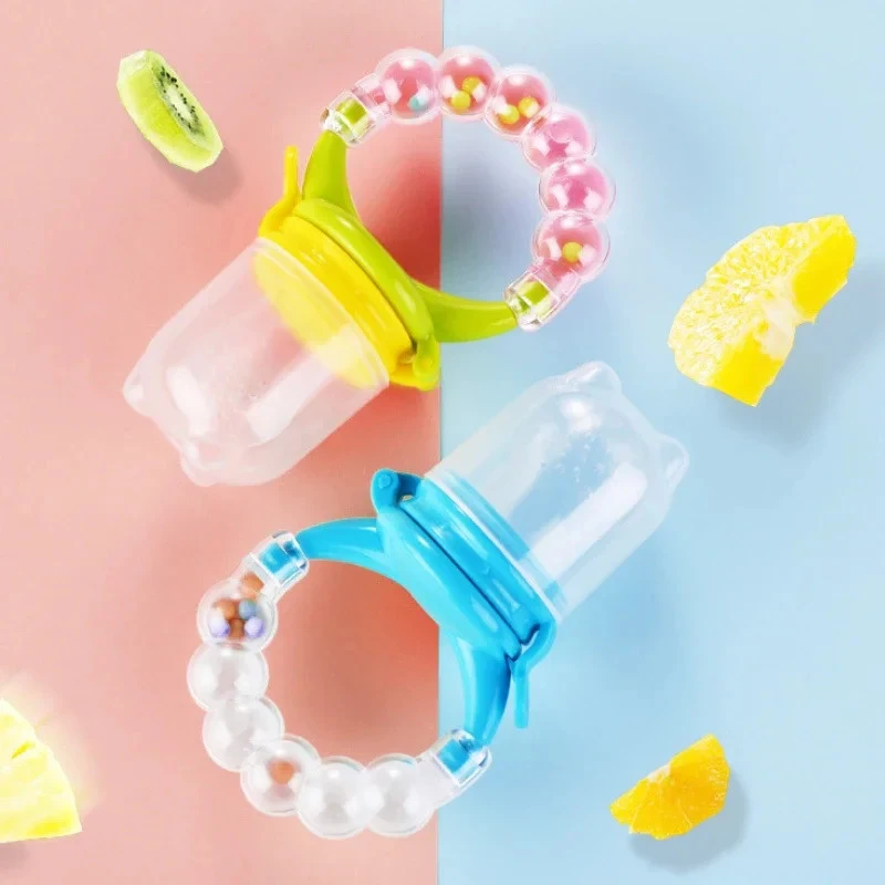 

1/2PCS Baby Food Nibbler Feeding Spoon Bell Ring Juice Extractor Pacifier Chew Silicone Gum Fruit Vegetable Bite Eat Auxiliary