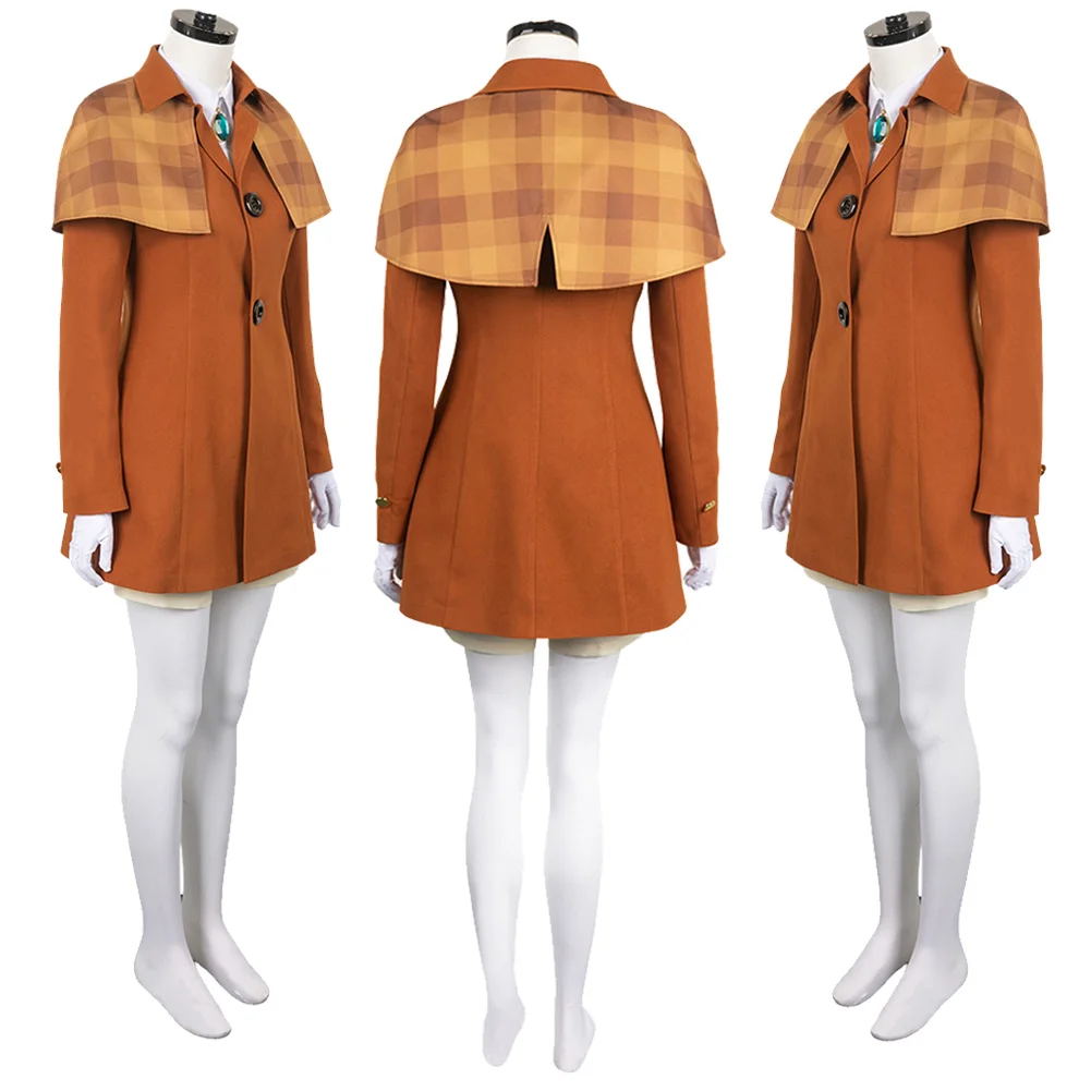 Women Detective Peach Cosplay Princess Fantasy Brown Costume Anime Game Showtime Role Play Coat Necklace Female Halloween Suit