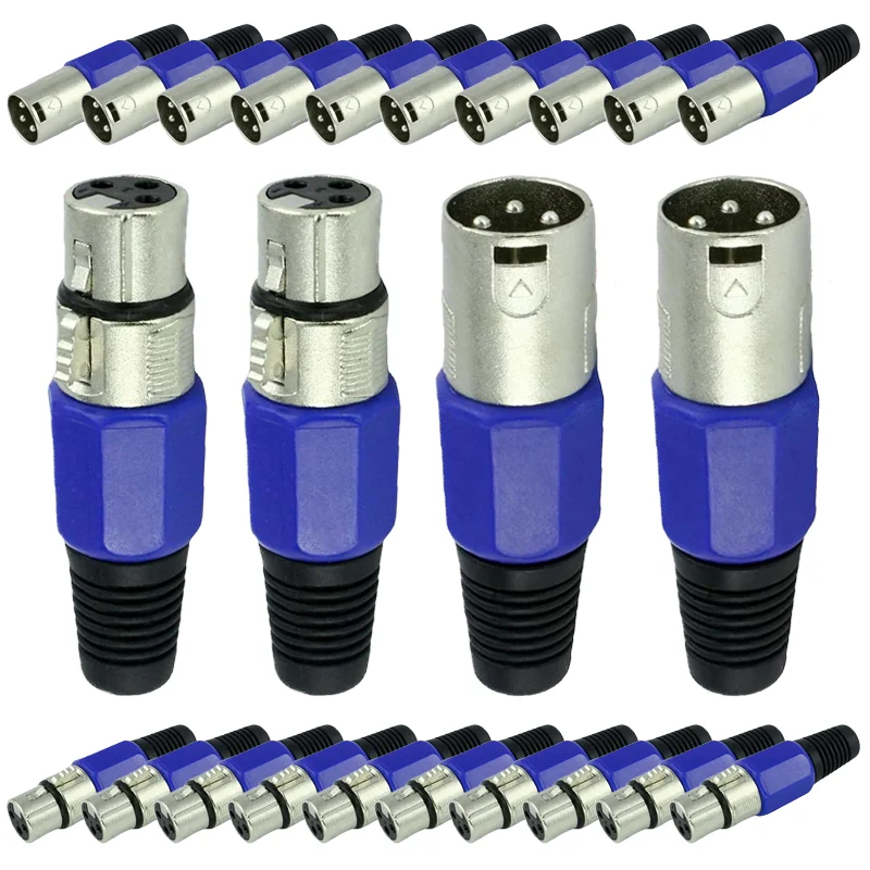 

5/20/100PCS 3Pin Three-core Swiss XLR Male And Female Wiring Line Plug Blue 3-Core Card Faucet Microphone Connector