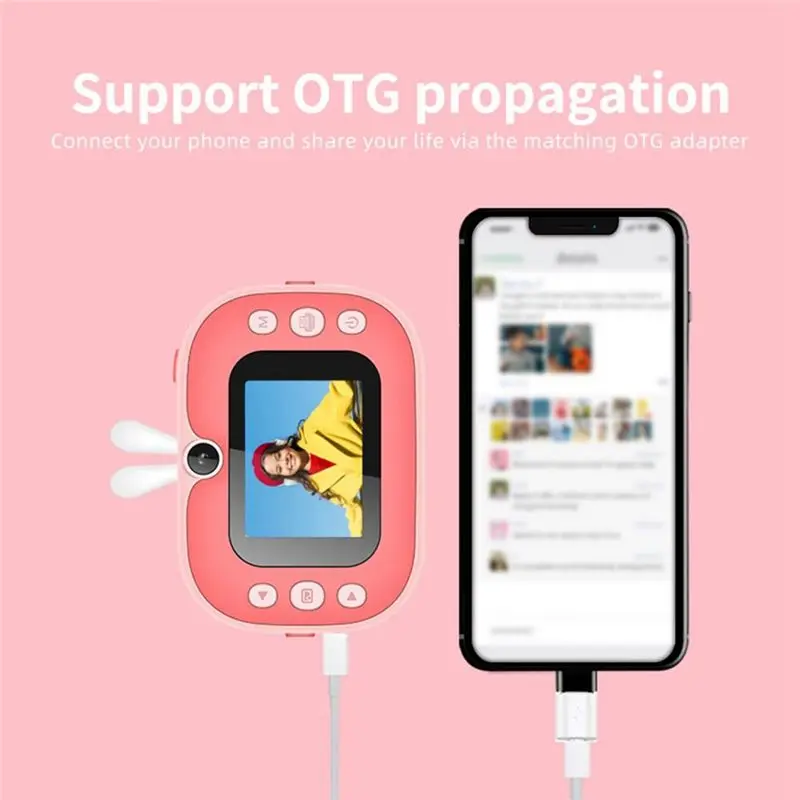 WOTT-Children Point-And-Shoot Camera Mini HD Photo Printing Camera Children's Photo Printing Cartoon Camera Video Recording Pink