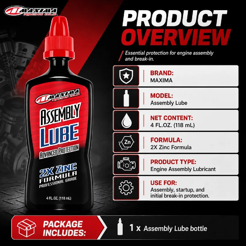MAXIMA Assembly Lube 2X Zinc Formula Engine Assembly Lubricant Anti-Wear Oil for Startup Break-In Protection 118ML