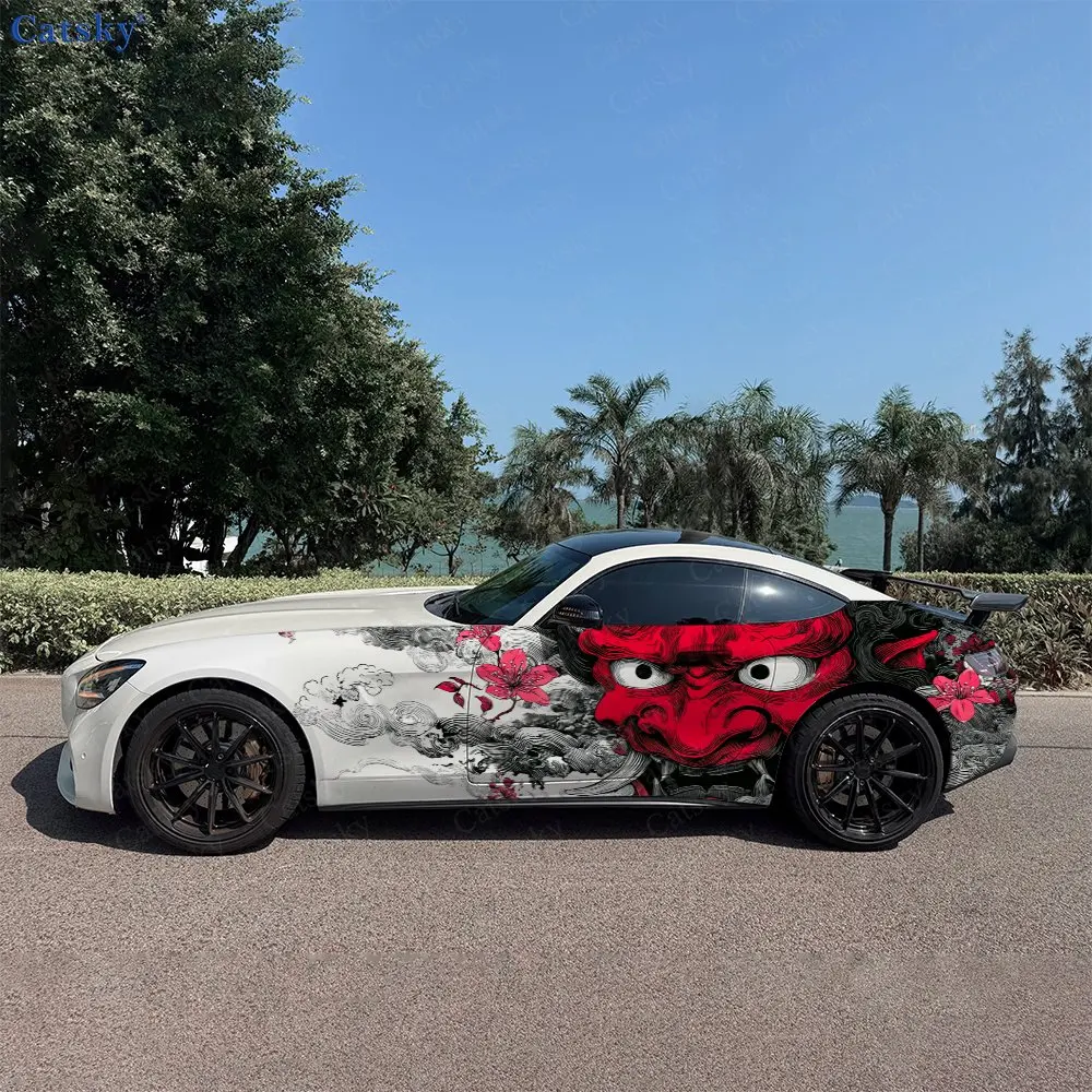 

2pcs Hannya Mask Cherry Blossom, Durable, Fade-resistant, Enhance Vehicle Aesthetics With Bold Artistic Design Car Vinyl Wraps