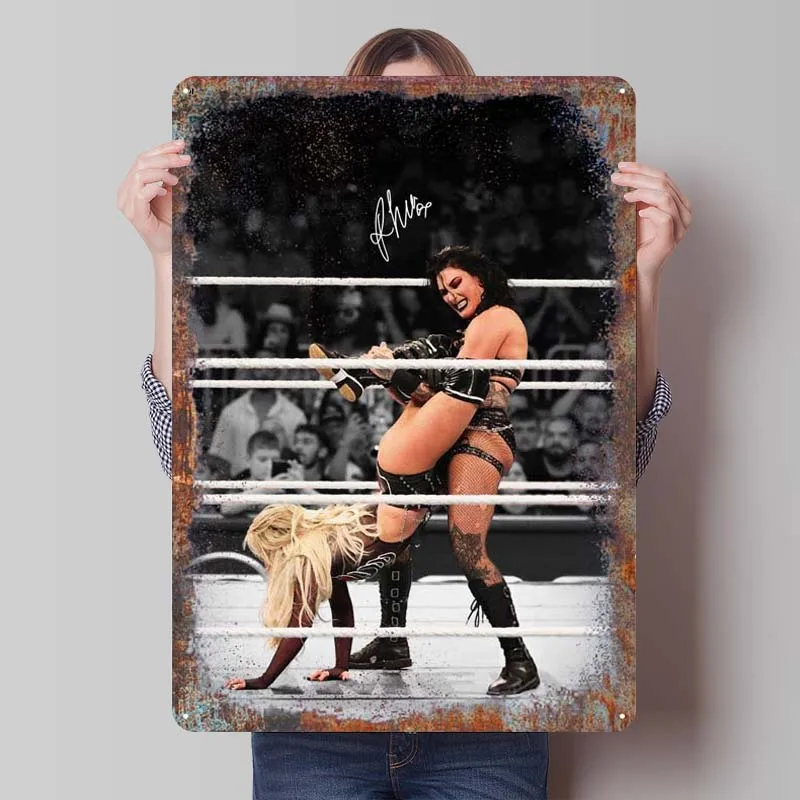 Rhea Ripley Vs Liv Morgan Tinplate Sign Sports Poster Room Ornaments Customizable Metal Sign for Wall Art Decoration Retro Decor