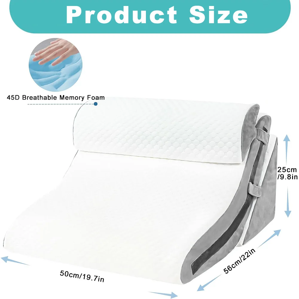 Memory Foam Pillow 3 in 1 Set for Bed Ergonomic Sleeping Triangle Pillow for Neck Back Shoulder Pain Relief Anti Acid Reflux