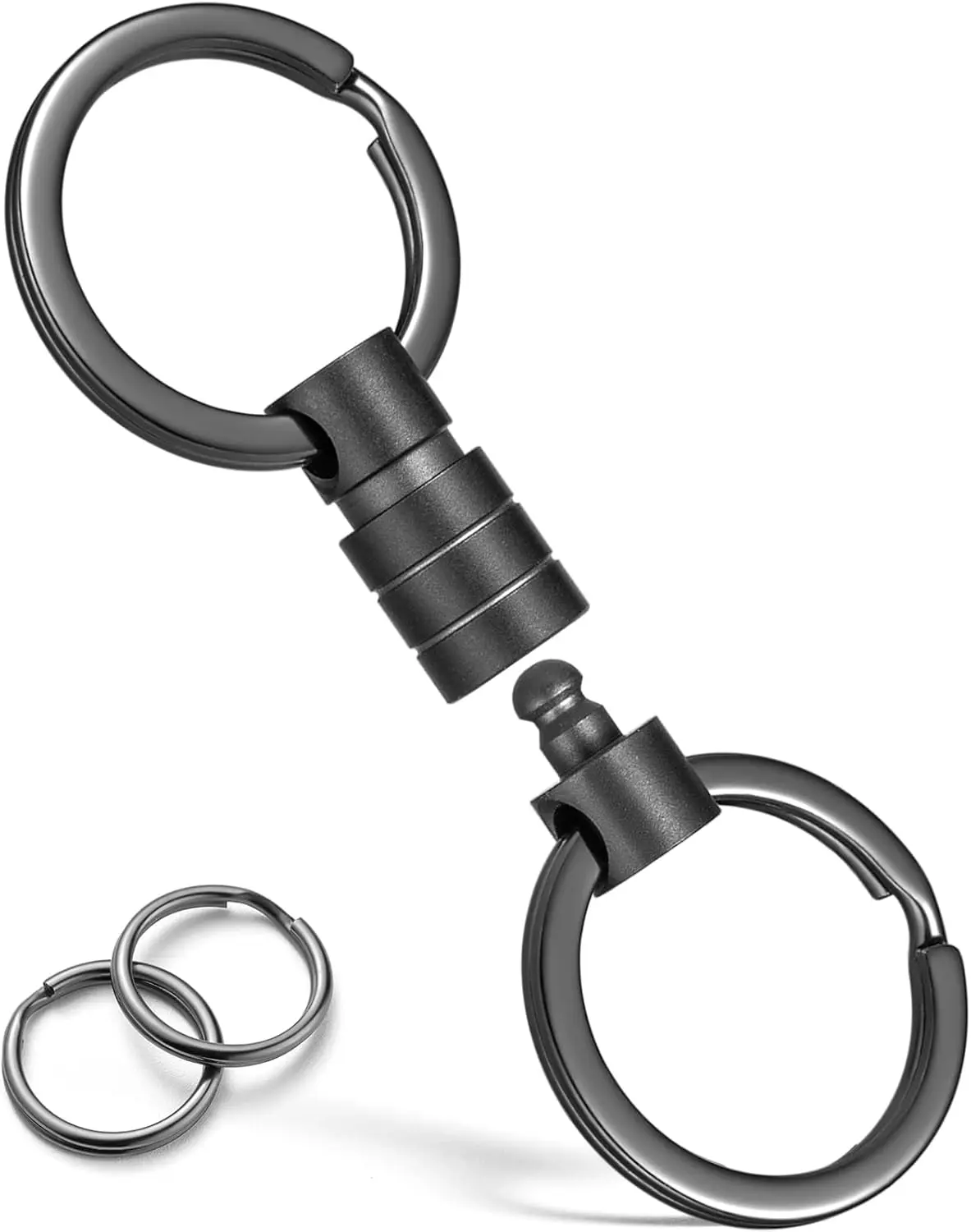 Titanium Quick Release Keychain, Small Detachable Swivel Keychain Accessories with 4 Key Rings(Anti-fall/Black)