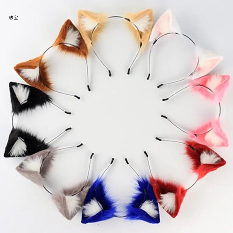 X5QE Cartoon Cosplay Costume Wolf Hair Hoop Furry Kitten Headwear for Live Show