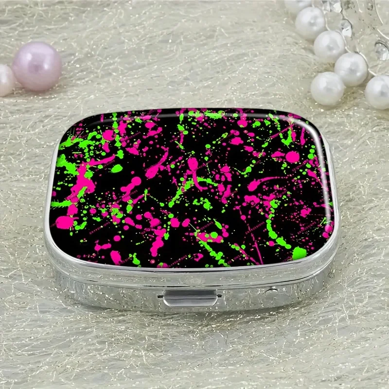 Green Black Pink Patterned Pill Box Pill Box, Pocket,Rectangular Decorative Box, Vitamin Pill Storage Box