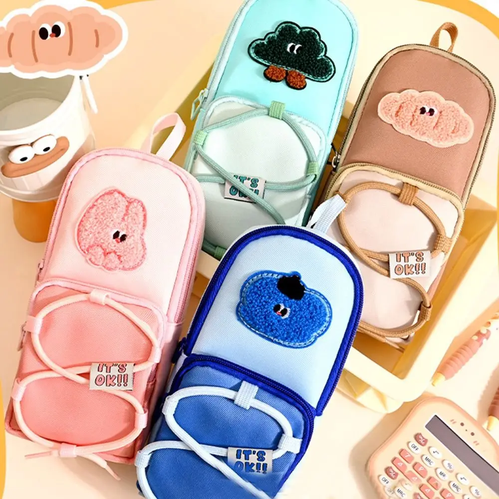 2025 مقلمة برباط مطرزة بسعة كبيرة منظم قرطاسية متعدد الطبقات حامل قلم محمول مستلزمات الطلاب #2