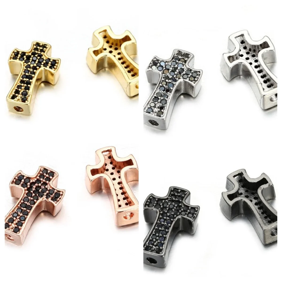 1Pcs/Lot Jewelry Making Supplies Copper Micro Inlay Zirconia Cross DIY Handmade Bracelet Beads Separate Accessories  Wholesale