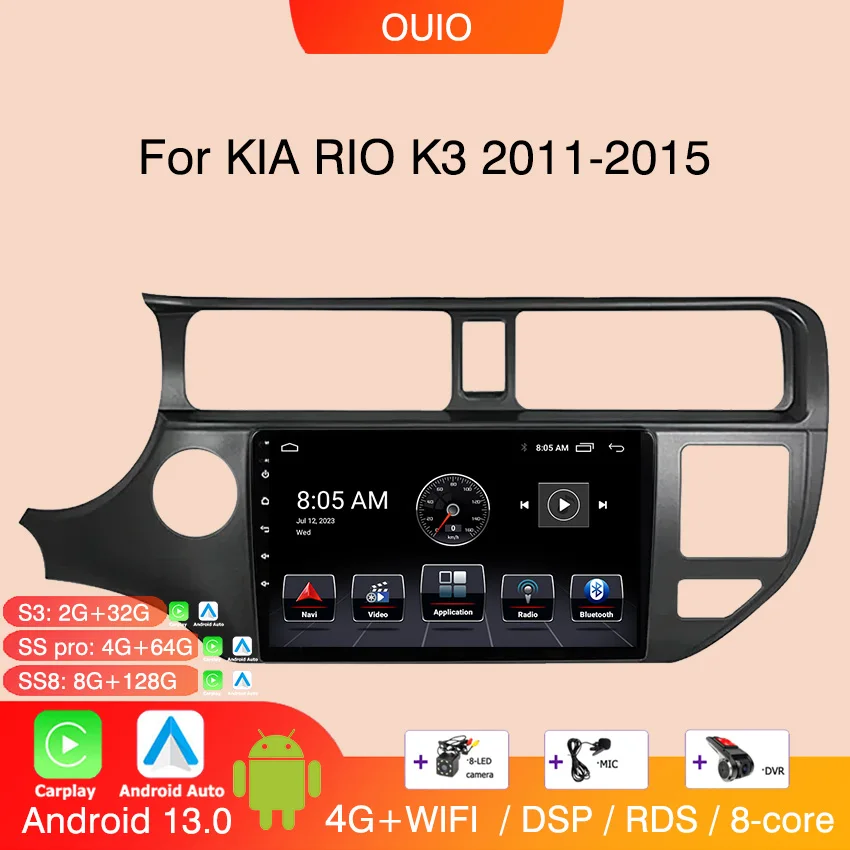 

8GB+128GB Carplay Radio For Kia RIO K3 2011 2012 2013 2014 2015 Car stereo Multimedia Player Android Auto GPS navigation 2DIN