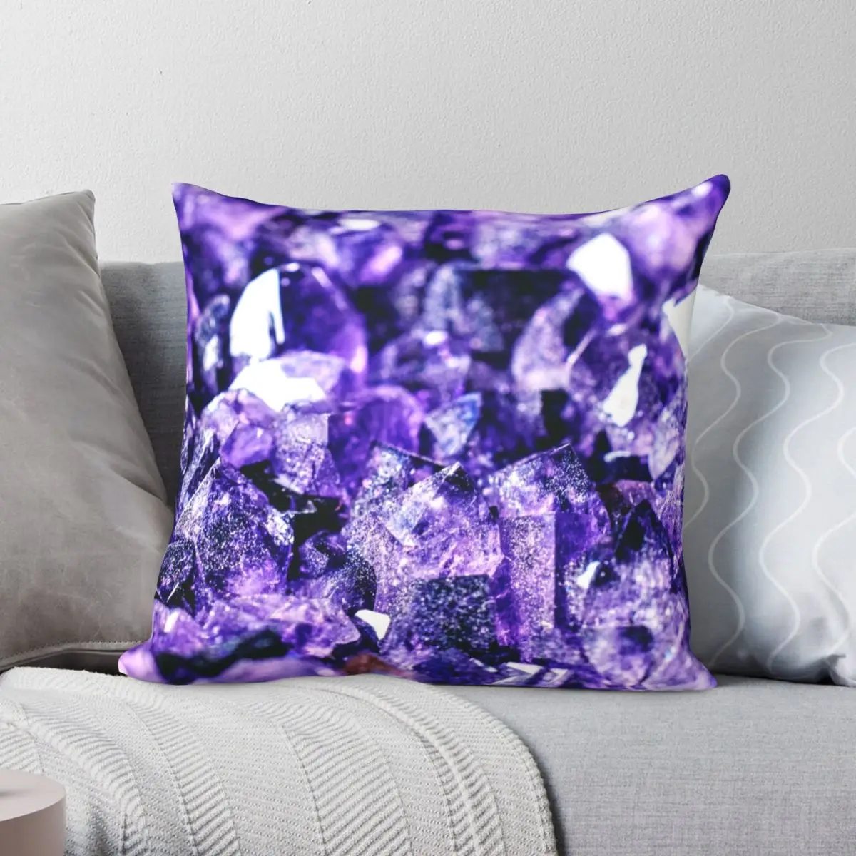 Amethyst Pillowcase Polyester Linen Velvet Pattern Zip Decor Pillow Case Home Cushion Cover 45x45