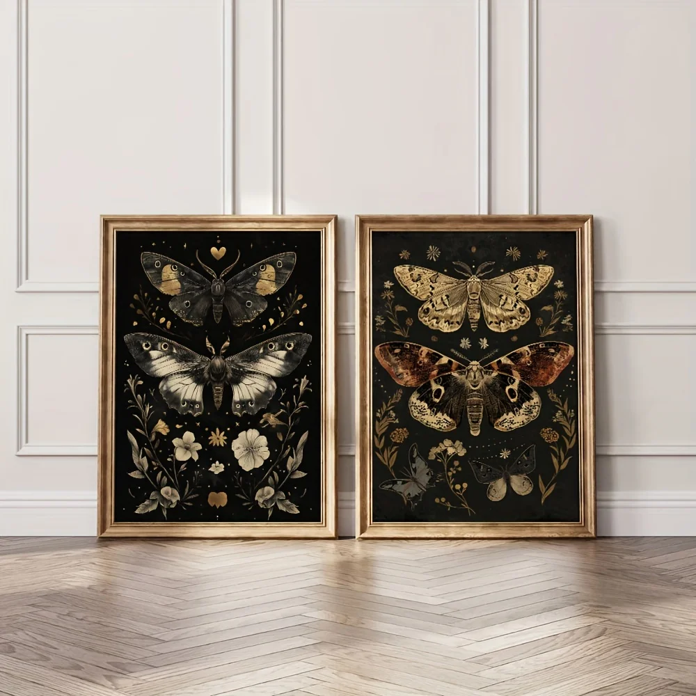 Gothic-Pflanzen, Blumen, Schmetterlinge, Motten, Leinwanddrucke, dunkle Kunst, Moddy, Wandkunst, Poster für modernes Wohnzimmer, Halloween, Heimdekoration