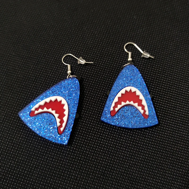

KUGUYS Jewelry Shark Drop Earrings for Women Trendy Glitter Acrylic Accessories