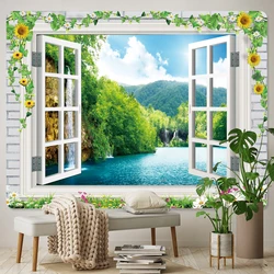 Window Home Decor Art Tapestry Psychedelic Scene Hippie Boho Bed Sheet Yoga Mat Bedroom Wall