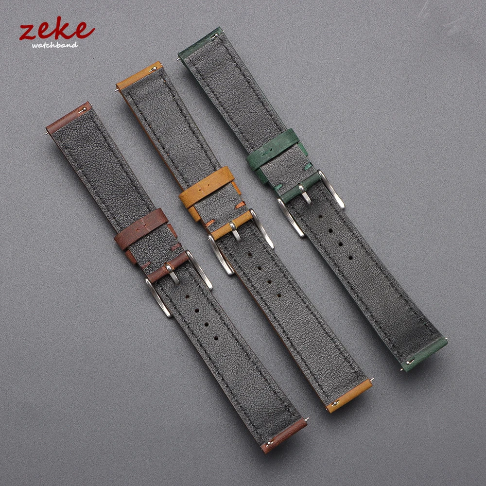Quick Release Vintage Leather Watch Band Stitching Cowhide Strap for Omega 18/19/20/21/22/24mm Brown Wrist Bracelet for Seiko image 5